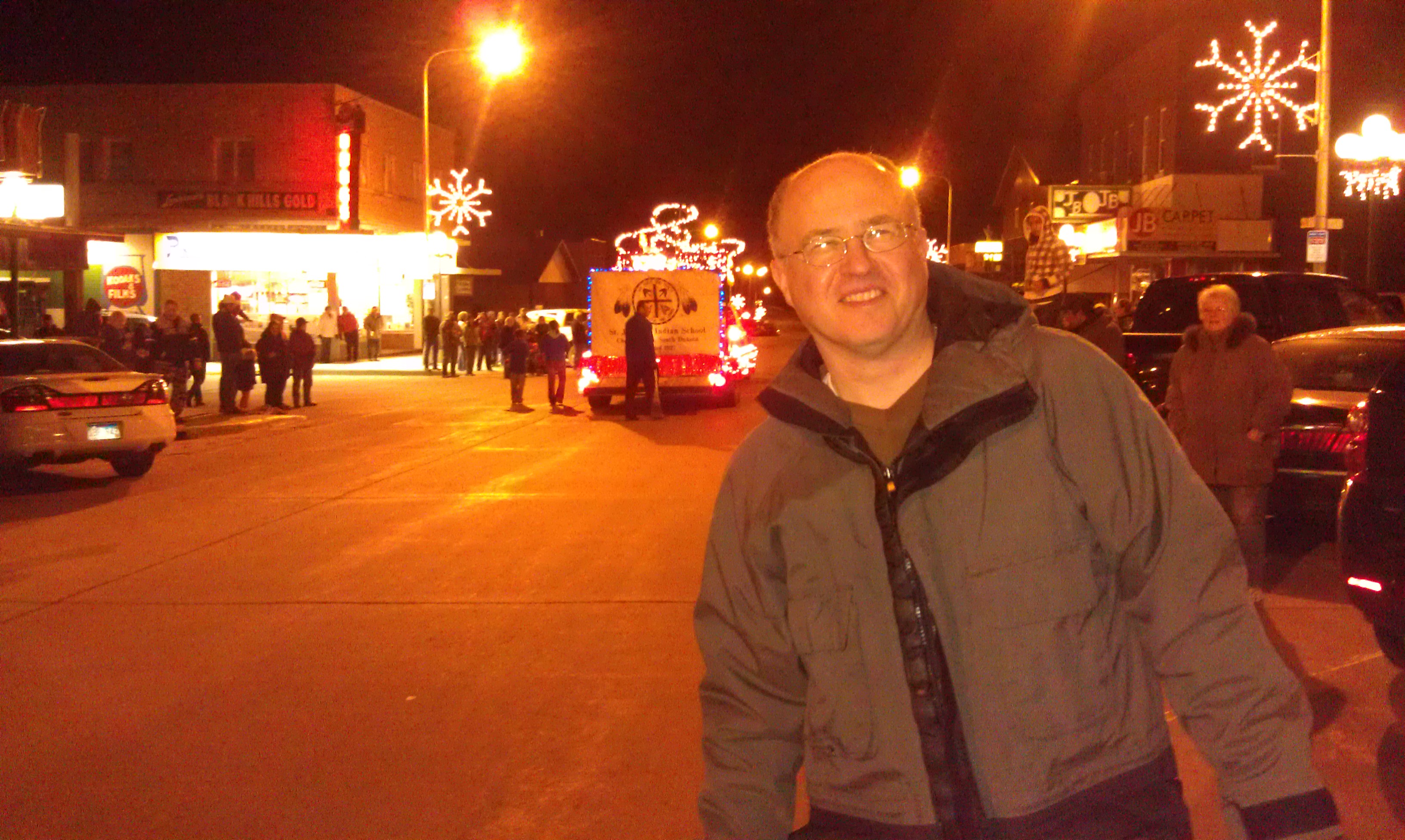 Here I am with the St. Joseph's Indian School float in the background. 
