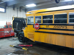 St. Joseph’s bus is in the shop for a tune up. 