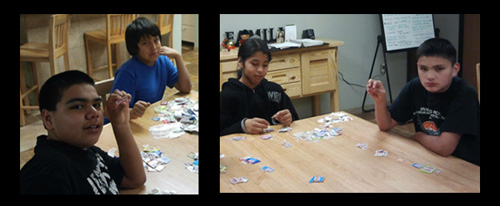 The Speyer home boys sort the box tops together in an effort to earn to earn items for their home.