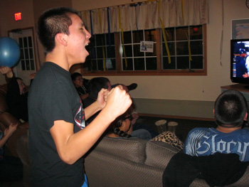 The Lakota students cheer for their favorite team during the Super Bowl.