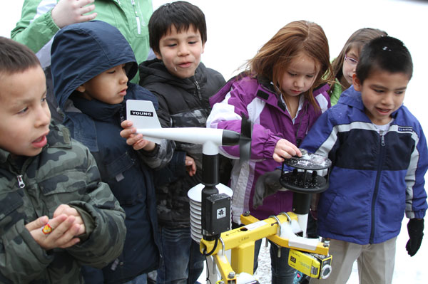 The Lakota children got to see portable weather stations used to measure conditions during tornadoes. 