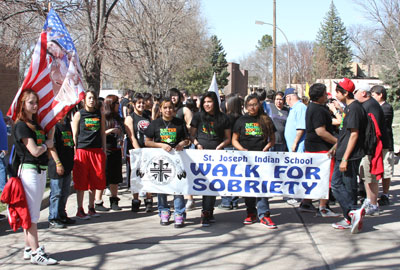 Native American families joined their students for St. Joseph’s Sobriety Walk. 