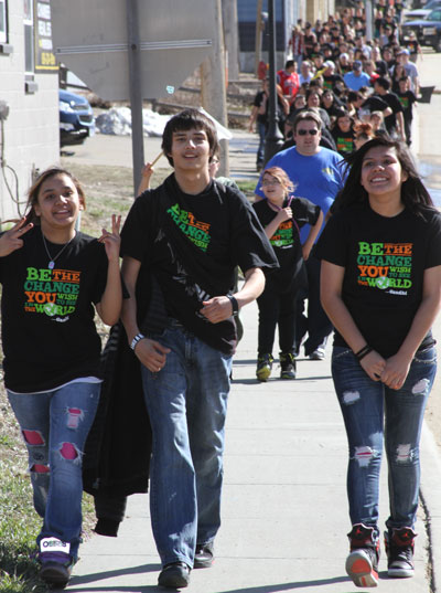 Older Lakota students served as leaders for each of the four walking groups. 