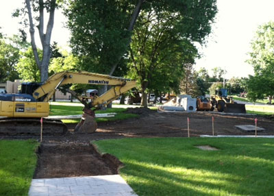 Cement work was done to solve drainage issues on St. Joseph’s campus. 