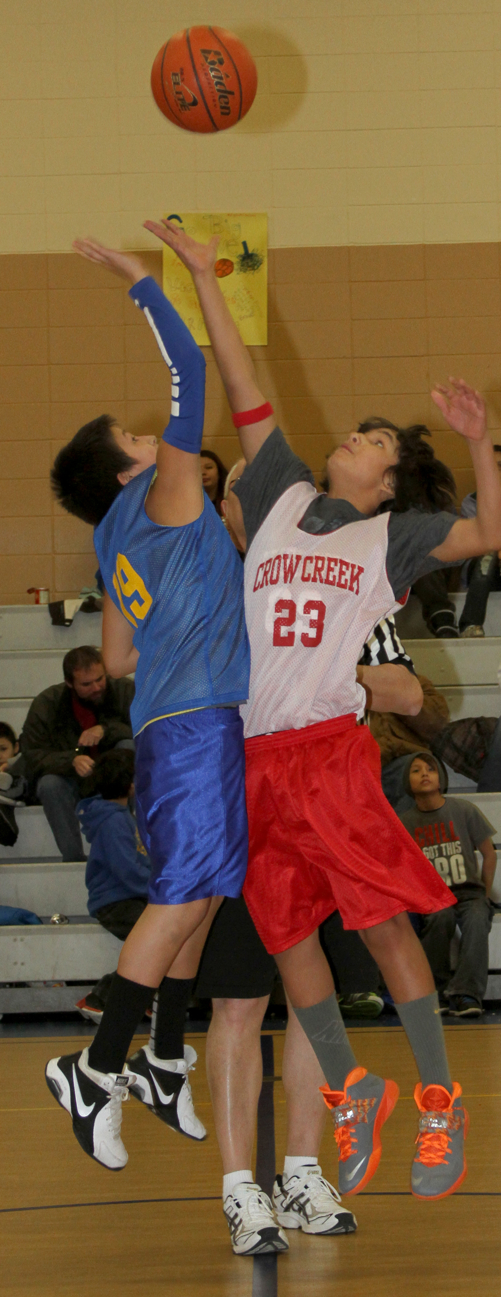 Opposing teams jump for the ball at St. Joseph’s Indian School.