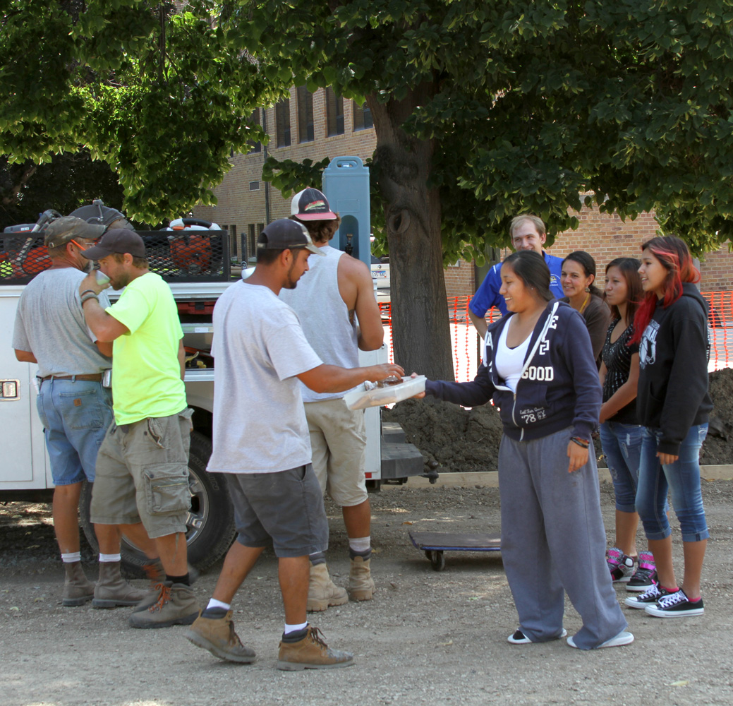 The Lakota students practiced Generosity by bringing a snack to the crew working on the playground. 