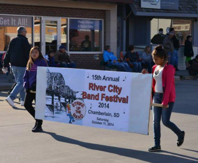 The Lakota boys and girls participated in the parade for the River City Band Festival in Chamberlain. 