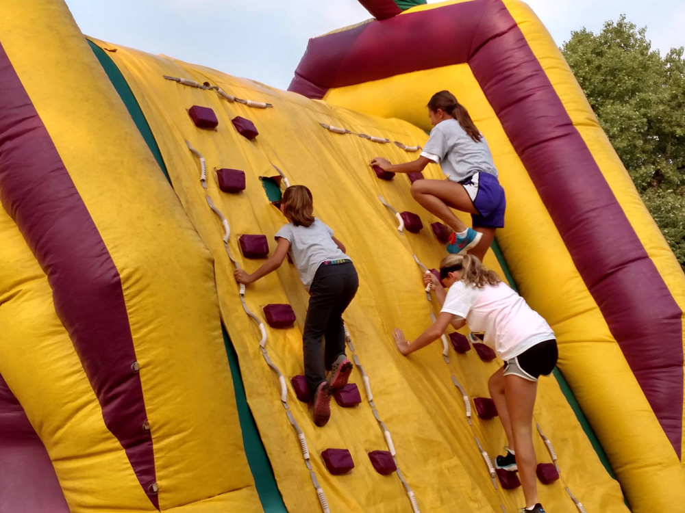 Participants had to run the obstacle course, climbing over, under or through various inflatables.