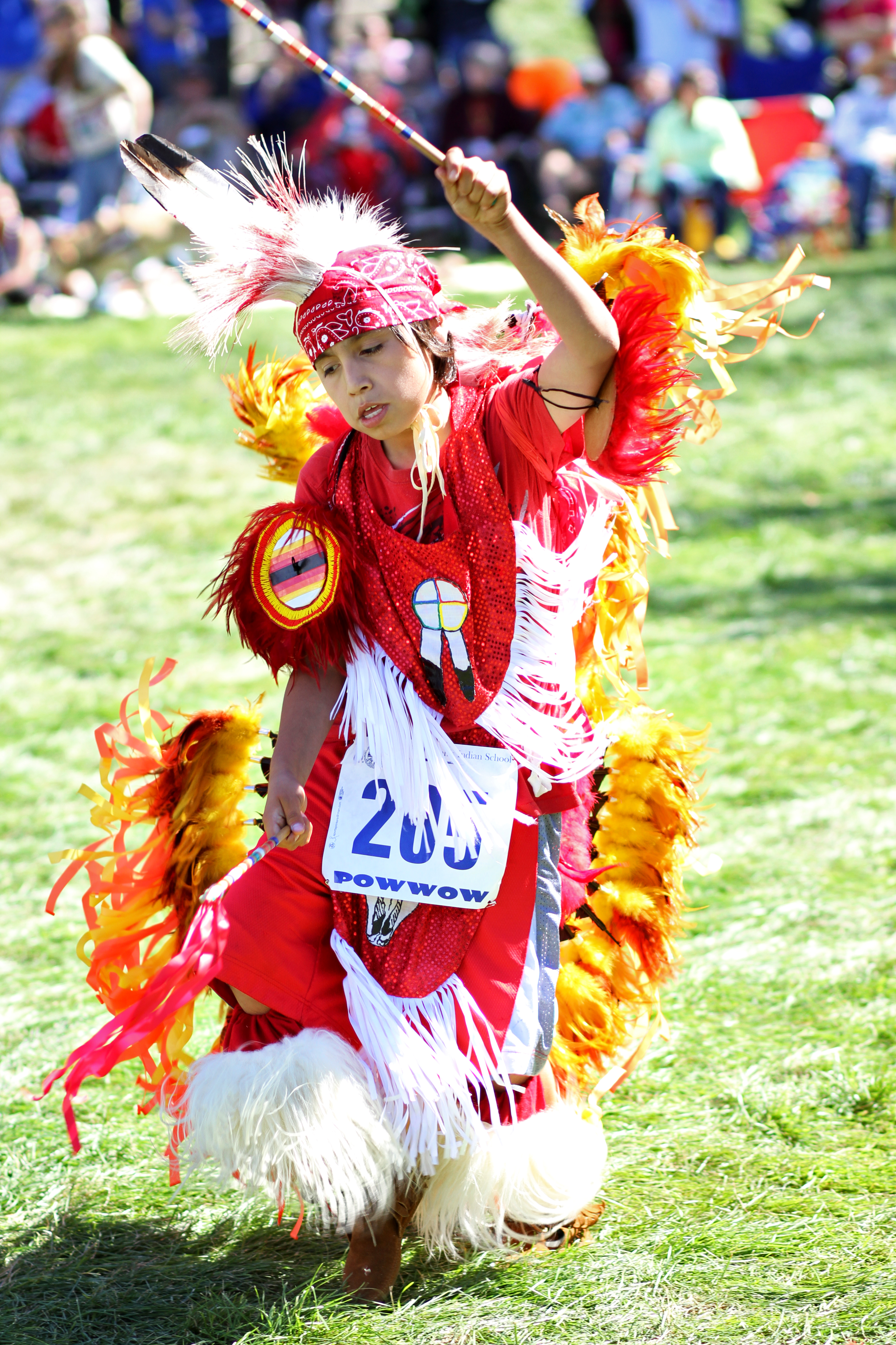 A Lakota (Sioux) youth dances during St. Joseph's 38th Annual Powwow.