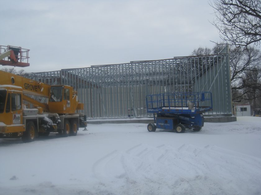 January 2012 – Work on Alumni/Historical Center continues despite winter weather.
