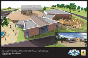 Architect rendering of St. Joseph’s Indian School’s Historical & Alumni Center – outside view