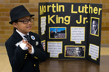 Third graders created display boards in addition to researching, writing and memorizing their speeches for the wax museum. 